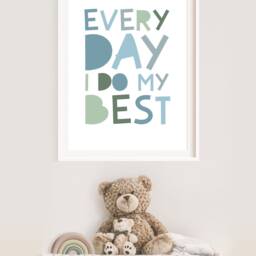 Every Day I Do My Best Print, Kids Wall Art, Playroom Positive Prints, Boys Nursery Bedroom Decor, Muted Colours - thumbnail 3