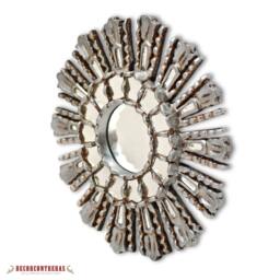Silver Sunburst Wall Mirror 11.8In - Hand Carved Wood & Leaf Round Decor Peruvian Luxury Mothers Day Gift - Usa No Duties - thumbnail 3