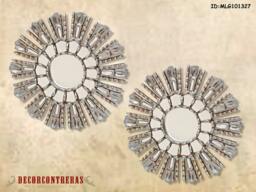 Silver Sunburst Wall Mirror 11.8In - Hand Carved Wood & Leaf Round Decor Peruvian Luxury Mothers Day Gift - Usa No Duties