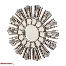Silver Sunburst Wall Mirror 11.8In - Hand Carved Wood & Leaf Round Decor Peruvian Luxury Mothers Day Gift - Usa No Duties - thumbnail 2