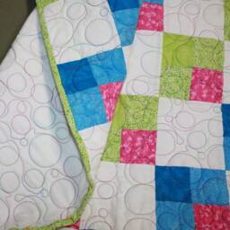 Handmade Modern Baby Girl Quilt Nursery Shower Gift Blanket Bedding Squares & Circles Green Blue White - thumbnail 4