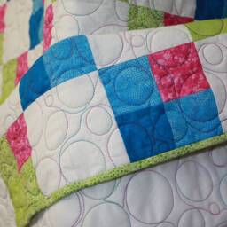 Handmade Modern Baby Girl Quilt Nursery Shower Gift Blanket Bedding Squares & Circles Green Blue White - thumbnail 3