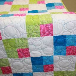 Handmade Modern Baby Girl Quilt Nursery Shower Gift Blanket Bedding Squares & Circles Green Blue White - thumbnail 2