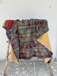Hand Stitched Persian Kantha Quilt Cotton Bedspread, Reversible Boho Throw Blanket Textile - thumbnail 1