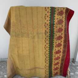 Hand Stitched Persian Kantha Quilt Cotton Bedspread, Reversible Boho Throw Blanket Textile - thumbnail 4