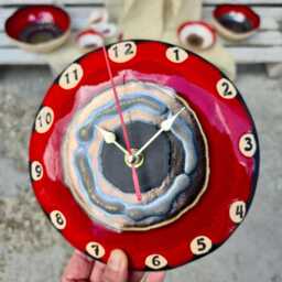 Handmade Ceramic Wall Clock - Colorful Sunset Design, Small Modern Art - thumbnail 2