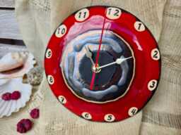 Handmade Ceramic Wall Clock - Colorful Sunset Design, Small Modern Art - thumbnail 1