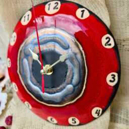 Handmade Ceramic Wall Clock - Colorful Sunset Design, Small Modern Art - thumbnail 3