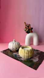 Handmade Pumpkin Candle Coconut Wax in Jesmonite Jar - Eco Autumn Decor - thumbnail 1