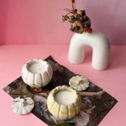 Handmade Pumpkin Candle Coconut Wax in Jesmonite Jar - Eco Autumn Decor - thumbnail 4