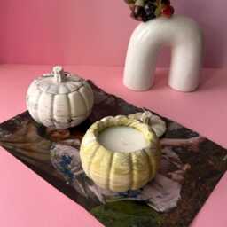 Handmade Pumpkin Candle Coconut Wax in Jesmonite Jar - Eco Autumn Decor - thumbnail 2