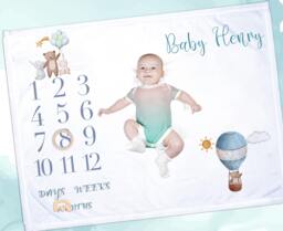 Personalised Bear Milestone Blanket With Wooden Ring Baby Photo Mat, Keepsake Gift - thumbnail 1