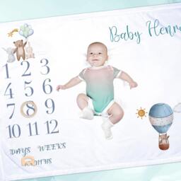 Personalised Bear Milestone Blanket With Wooden Ring Baby Photo Mat, Keepsake Gift - thumbnail 2