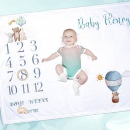 Personalised Bear Milestone Blanket With Wooden Ring Baby Photo Mat, Keepsake Gift - thumbnail 3