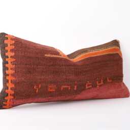 Kilim Lumbar Pillow Cover 12x24 Turkish Bohemian Cushion - thumbnail 3