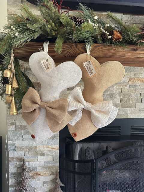 Personalized Burlap Cat Christmas Stocking With Bow - image 1