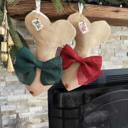 Personalized Burlap Cat Christmas Stocking With Bow - thumbnail 3
