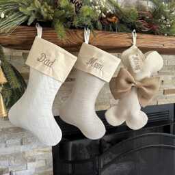 Personalized Burlap Cat Christmas Stocking With Bow - thumbnail 4