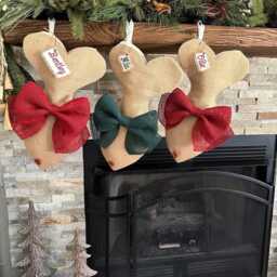 Personalized Burlap Cat Christmas Stocking With Bow - thumbnail 2