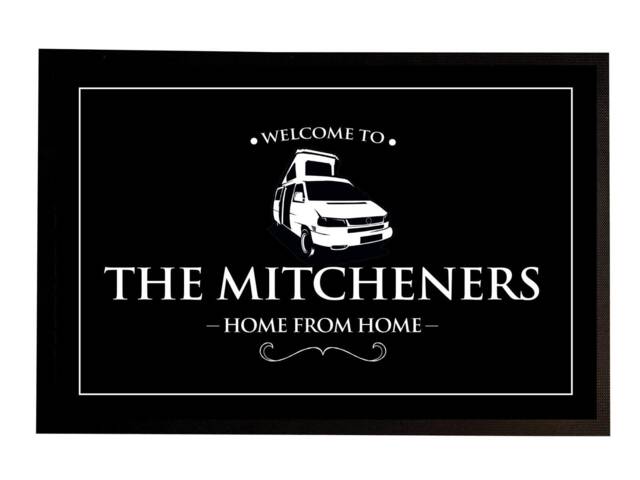 Personalised Camper Van Door Mat - Pop Top Black & White Label 60 X 40 cm - image 1