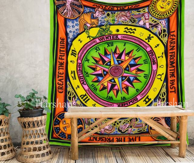 Handmade Celtic Mandala Tapestry Large Zodiac Wall Hanging Bohemian Hippy Beach Blanket Astrology Meditation Throw Boho Queen Bedsheet - image 1