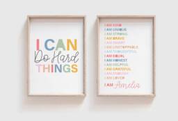 Set Of 2 I Am Print, Girls Affirmation Can Do Hard Things, Bedroom, Motivational Quote, Nursery Wall Art - thumbnail 1