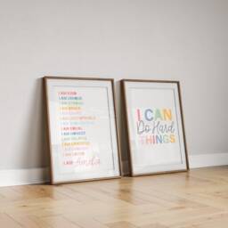 Set Of 2 I Am Print, Girls Affirmation Can Do Hard Things, Bedroom, Motivational Quote, Nursery Wall Art - thumbnail 2