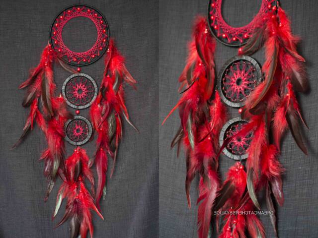 Dream Catchers Red Catcher Large Dreamcatcher Boho Wall Hanging Decor American Mascots Indian Talisman Feathers - image 1