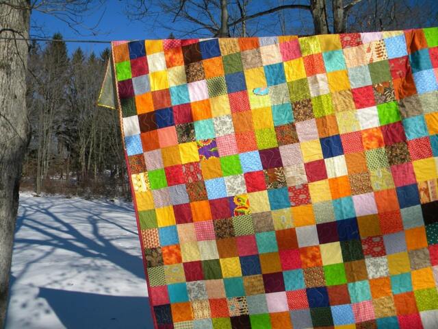 Patchwork Queen Size Quilt Handmade Cotton Earthtone Blanket - 93x93 - image 1
