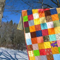 Patchwork Queen Size Quilt Handmade Cotton Earthtone Blanket - 93x93 - thumbnail 3