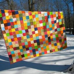 Patchwork Queen Size Quilt Handmade Cotton Earthtone Blanket - 93x93 - thumbnail 2