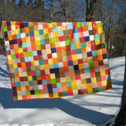 Patchwork Queen Size Quilt Handmade Cotton Earthtone Blanket - 93x93 - thumbnail 4