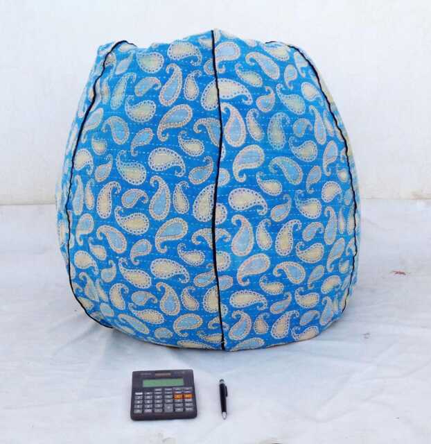 xl Kantha Bean Bag Cover, Handmade Reclaimed Cotton Bohemian Pouf - image 1
