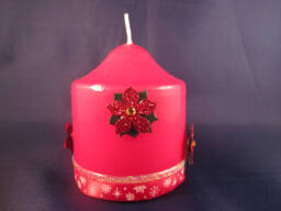 Hand Decorated Christmas Candle, Glitter Poinsettia, Small Pillar - thumbnail 1