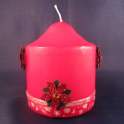 Hand Decorated Christmas Candle, Glitter Poinsettia, Small Pillar - thumbnail 2
