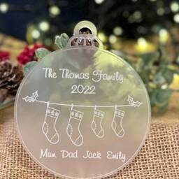 Personalised Family Wooden Christmas Decoration Xmas Bauble Handmade Stocking Design 2025 Secret Santa Keepsake - thumbnail 4