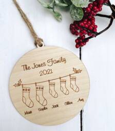 Personalised Family Wooden Christmas Decoration Xmas Bauble Handmade Stocking Design 2025 Secret Santa Keepsake
