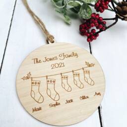 Personalised Family Wooden Christmas Decoration Xmas Bauble Handmade Stocking Design 2025 Secret Santa Keepsake - thumbnail 2