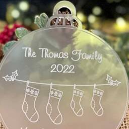 Personalised Family Wooden Christmas Decoration Xmas Bauble Handmade Stocking Design 2025 Secret Santa Keepsake - thumbnail 3