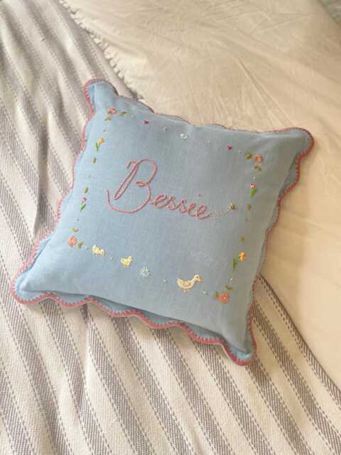 Ditsy Ducklings - Hand Embroidered Scallop Cushion Personalised - image 1