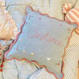 Ditsy Ducklings - Hand Embroidered Scallop Cushion Personalised - thumbnail 4