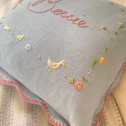 Ditsy Ducklings - Hand Embroidered Scallop Cushion Personalised - thumbnail 2
