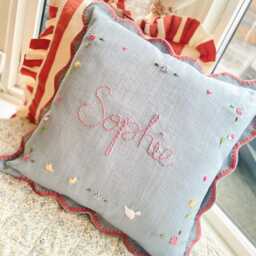 Ditsy Ducklings - Hand Embroidered Scallop Cushion Personalised - thumbnail 3