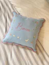 Ditsy Ducklings - Hand Embroidered Scallop Cushion Personalised - thumbnail 1