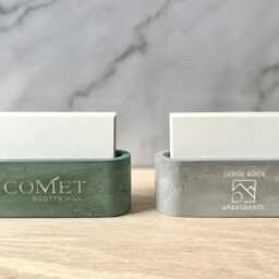 Personalized Concrete Business Card Holder Modern Minimalist Office Desk Storage With Custom Logo - thumbnail 2