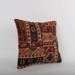 Vintage Turkish Kilim Pillow Cover Handwoven Wool Cushion - 16x16 - thumbnail 2