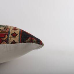 Vintage Turkish Kilim Pillow Cover Handwoven Wool Cushion - 16x16 - thumbnail 4