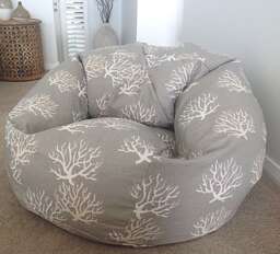 Grey Coral Print Bean Bag Cover - Cotton Slub Fabric - thumbnail 1