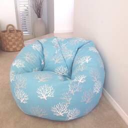 Grey Coral Print Bean Bag Cover - Cotton Slub Fabric - thumbnail 2