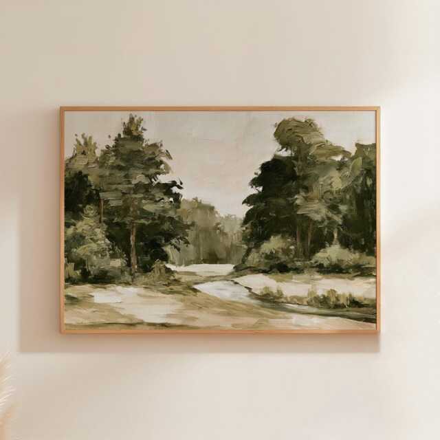 Green Landscape Poster, Abstract Nature Print, Minimalist Wall Art, Paper - image 1